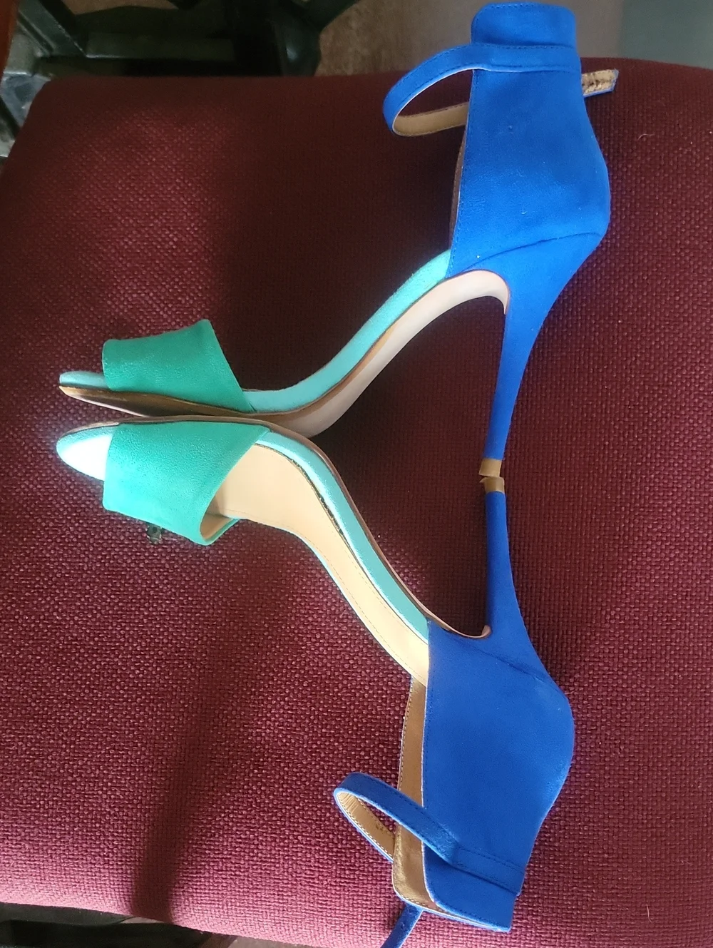 NEW Zara Colorblock Suede Ankle Strap Stiletto High Heels Sandals Blue  37 6.5